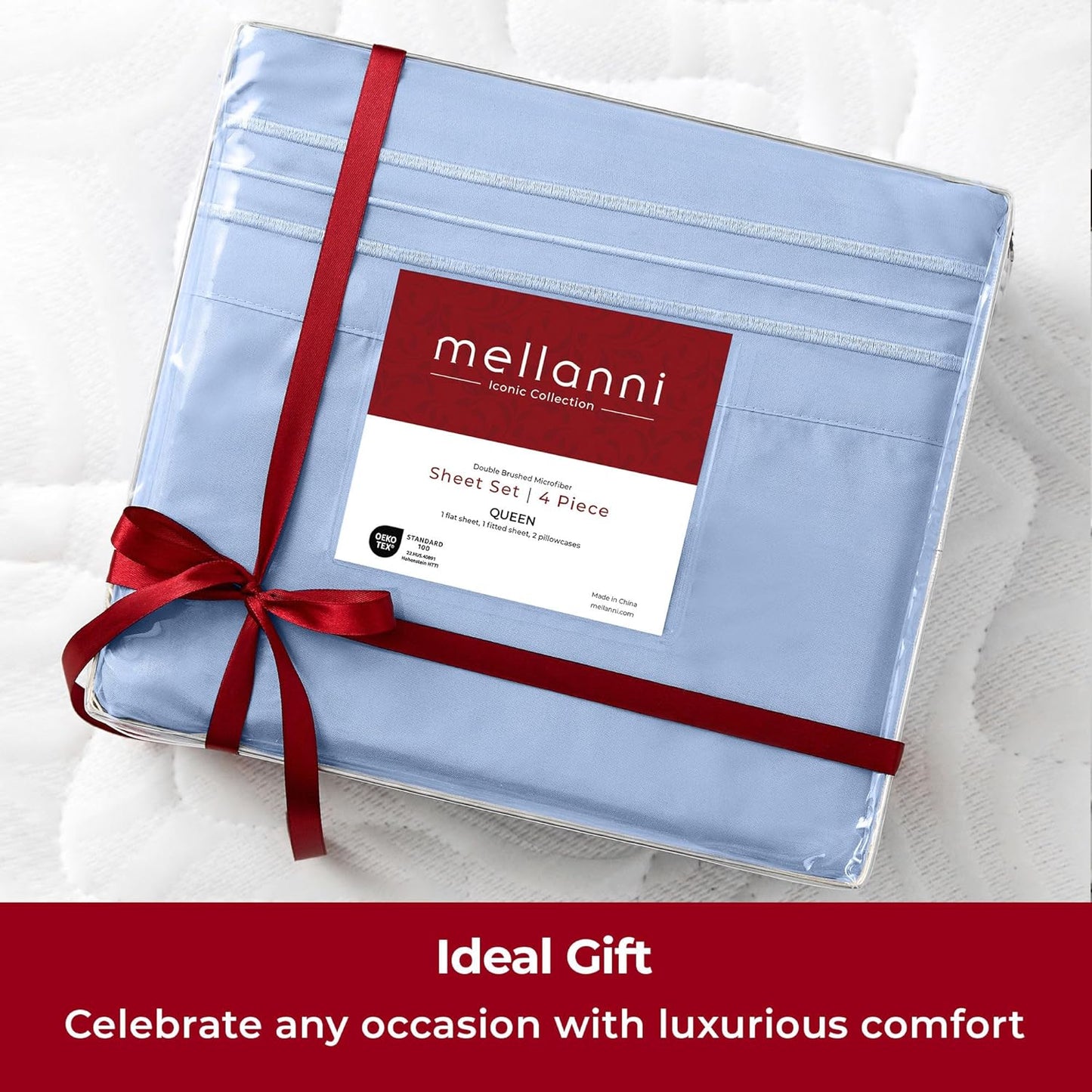 Mellanni Split King Sheets Set | 5-Piece Hotel Luxury Bedding - Extra Soft, Cooling, Wrinkle-Resistant (Sky Blue)