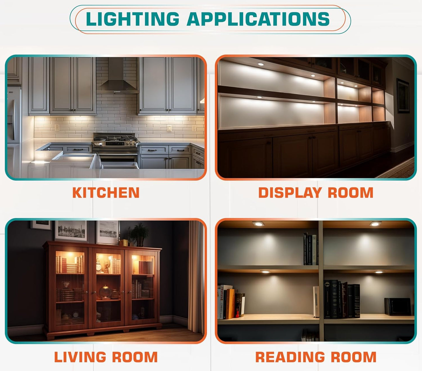Slim Under Cabinet LED Puck Lights, 110V Wired Accent Lighting Kit, Plug-in & Direct Hardwiring, Daisy Chained linkable, RF Remote Dimmable, Black Cables, Warm White 2700K, 12 Lights
