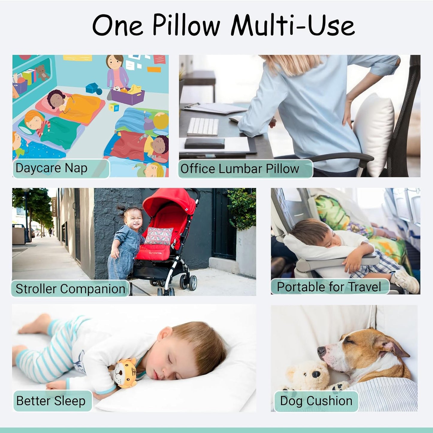 ZPECC Toddler Pillow - Hypoallergenic Organic Cotton 13x18 Kids Pillow with Pillowcase | White Stripe, Ideal for Travel & Daycare