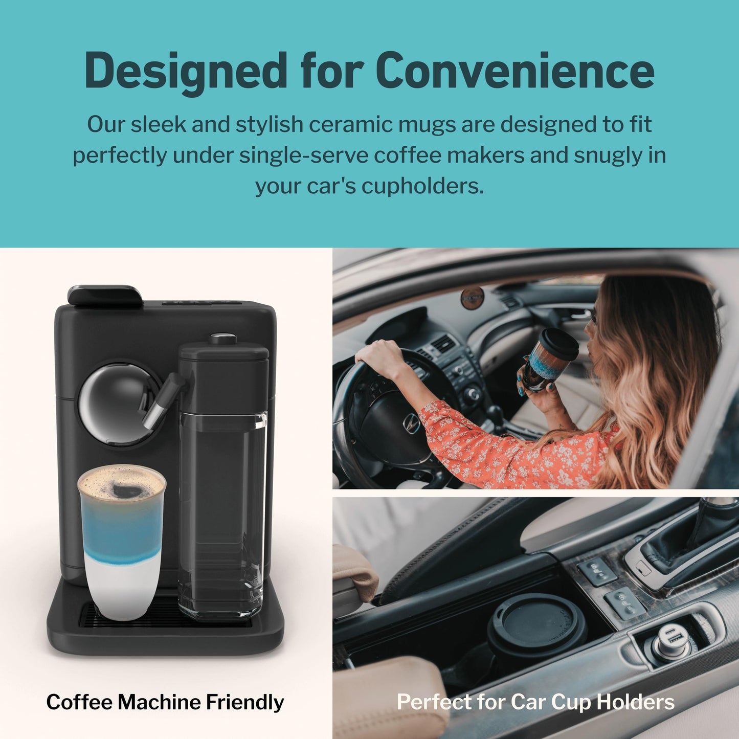 NOVA CERAMICS Travel Coffee Tumbler – Travel Mug - On the Go Coffee Mug – Microwave & Dishwasher Safe Green CoffeeTumbler - Gifts For Women Men Him Her – 16oz – Lagoon
