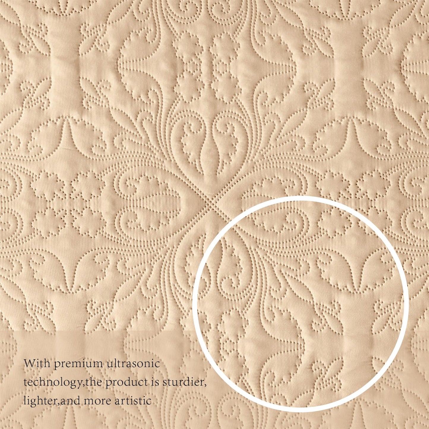 akkialla Beige Full Queen Quilt Bedding Set for All Seasons,Lightweight Bedspread Queen Size,Modern Style Soft Microfiber Elegant Floral Design Coverlet Set(1 Quilt,2 Pillow Shams)