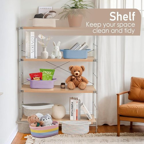 JMvicyroam Woven Storage Basket - Small Rope Organizer with Handles for Shelves & Closets | Black & Grey