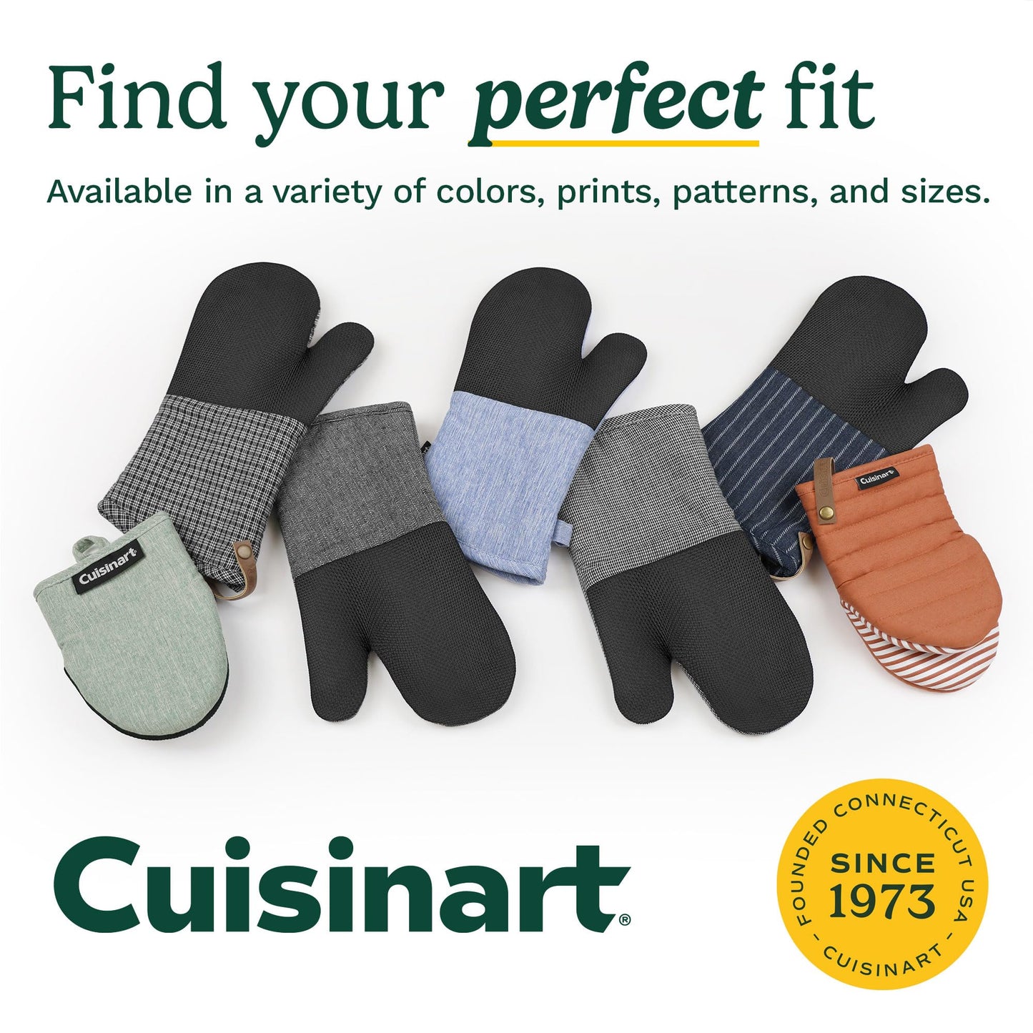 Cuisinart Heritage Mini Oven Mitts – 5.5” x 7” Heat-Resistant Kitchen Mitts for Oven with Non-Slip Neoprene Palm, Cotton Filling, and Faux Leather Loop – Durable Oven Mitt Set for Cooking & Baking