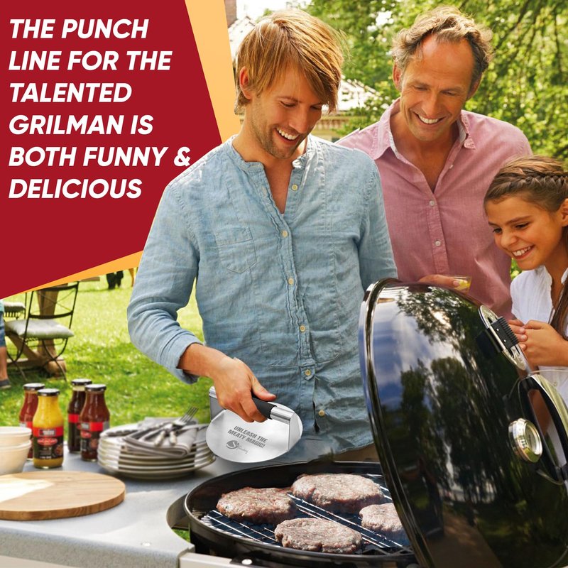 Simple preading Smash Burger Press with Fun Quotes - Stainless Steel Hamburger Smasher for Griddle & Grill Press, Perfect for BBQ, Flat Tops, Patty Making, (5.5" XL, Burger Boss)