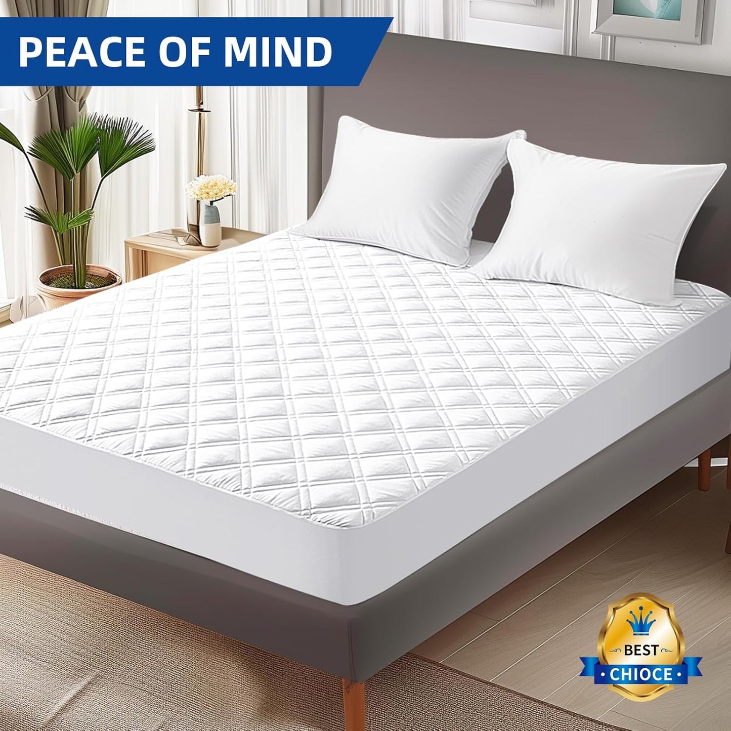 MEELUS Padded Twin Mattress Protector - Breathable Waterproof Cover | Soft, Noiseless & Washable, White