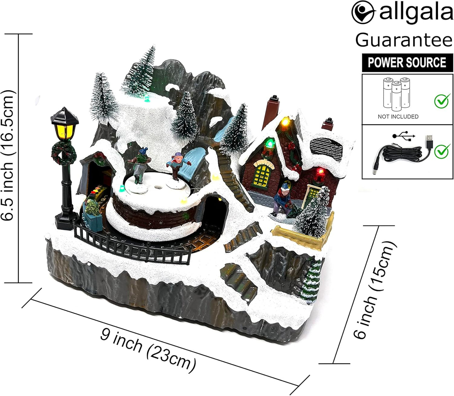allgala Christmas Village House Crafted Polyresin Christmas House Collectable Figurine with USB and Battery Dual Power Source-Moving Train and Santa-XH93447