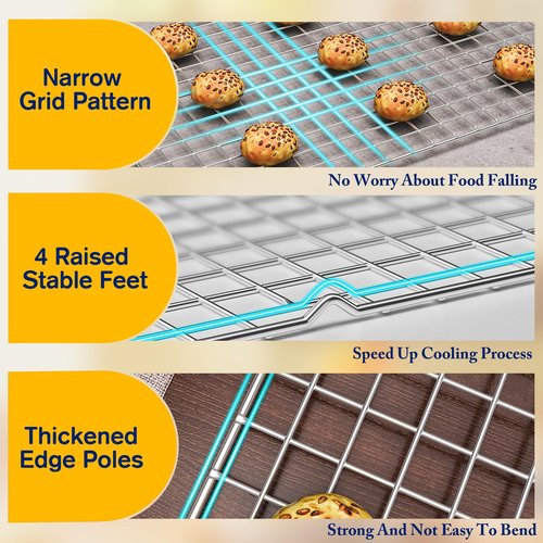 2PCS Cooling Racks for Cooking and Baking - 10" x 16"Heavy Duty Stainless Steel Wire Rack for Baking, Grilling, Roasting - Oven & Dishwasher Safe - Fits Half Sheet Pan(Silver)