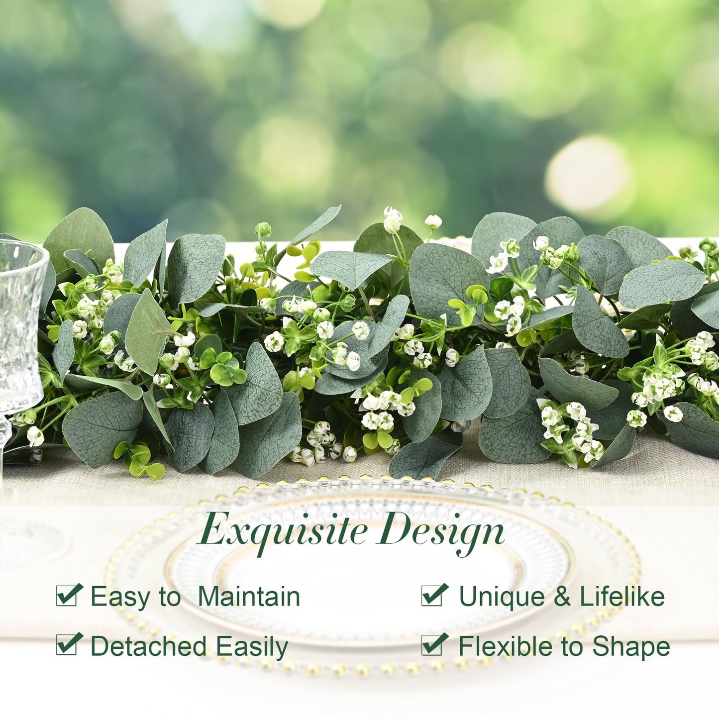 Waipfaru 8Pcs Eucalyptus Garland, 5.9FT Greenery Garland, Green Garland with Flowers, Artificial Faux Silver Dollar Eucalyptus Leaves Vines for Table Home Wedding Mantle Party Indoor Outdoor Decor