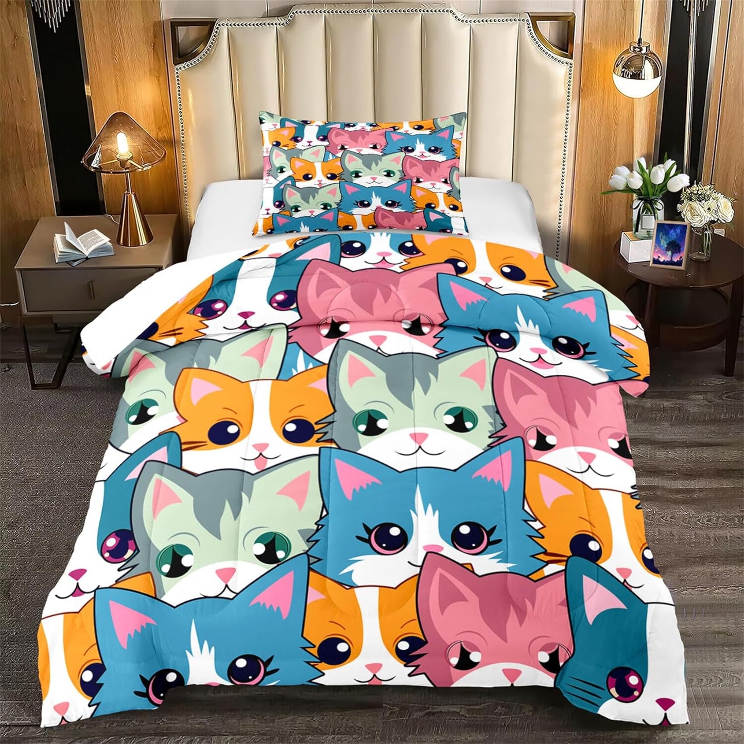 Cute Cartoon Dinosaur Bedding Set, Ultra Soft Full Size Comforter Set for Boys, Lovely Dinosaur Printed Comforter for Kids Teens, Dark Blue Microfiber Quilt for All Season 3Pcs with Pillowcases