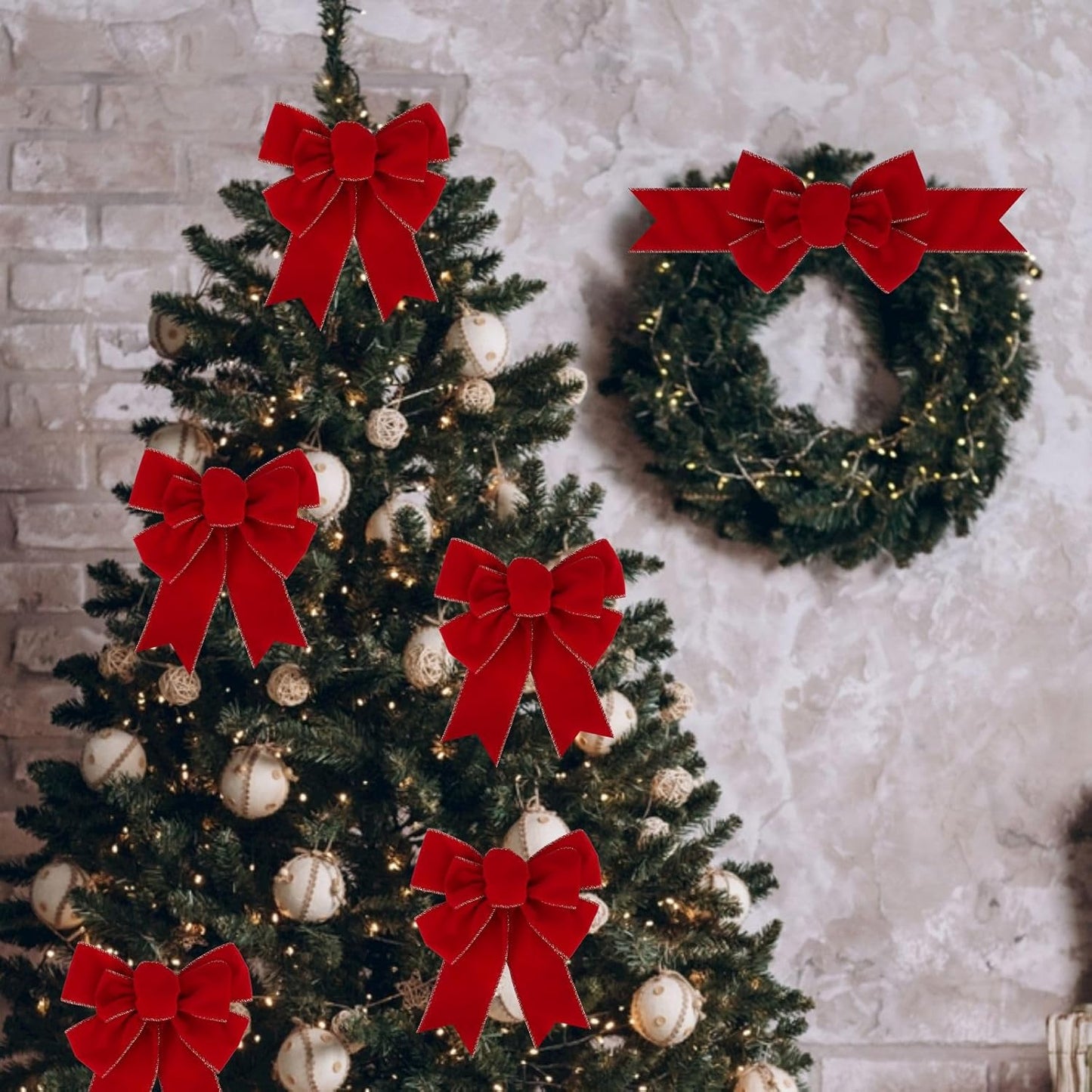 Meseey Red Velvet Christmas Burlap Bows - Handmade Decorative Ornaments for Wreaths & Gifts (Large)
