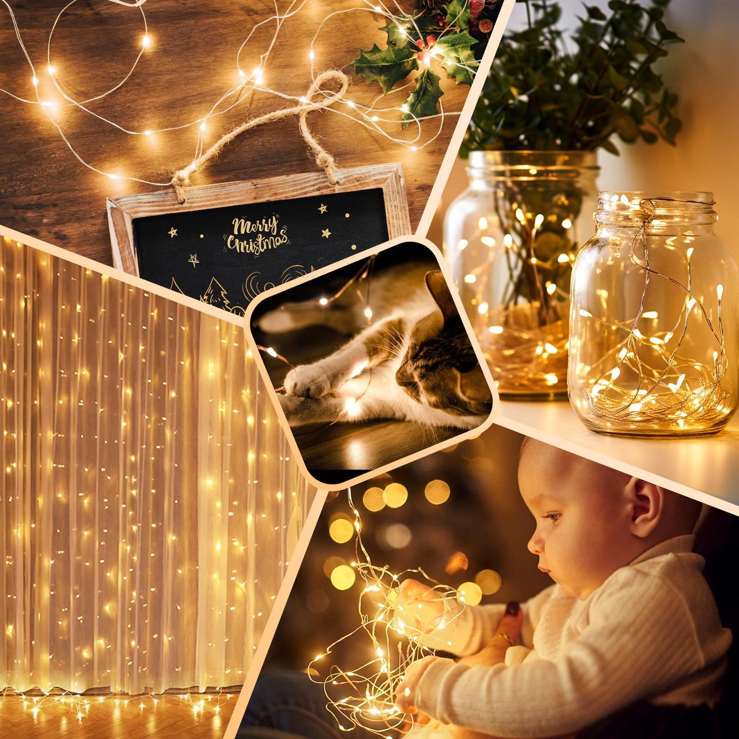 Lakumu 4-Pack 132FT 400LED Fairy Lights, Battery Operated String Lights with Timer & Remote, 8 Modes, Waterproof Twinkle Lights for Indoor Outdoor Bedroom Wedding Decor, Warm White(33FTx4)