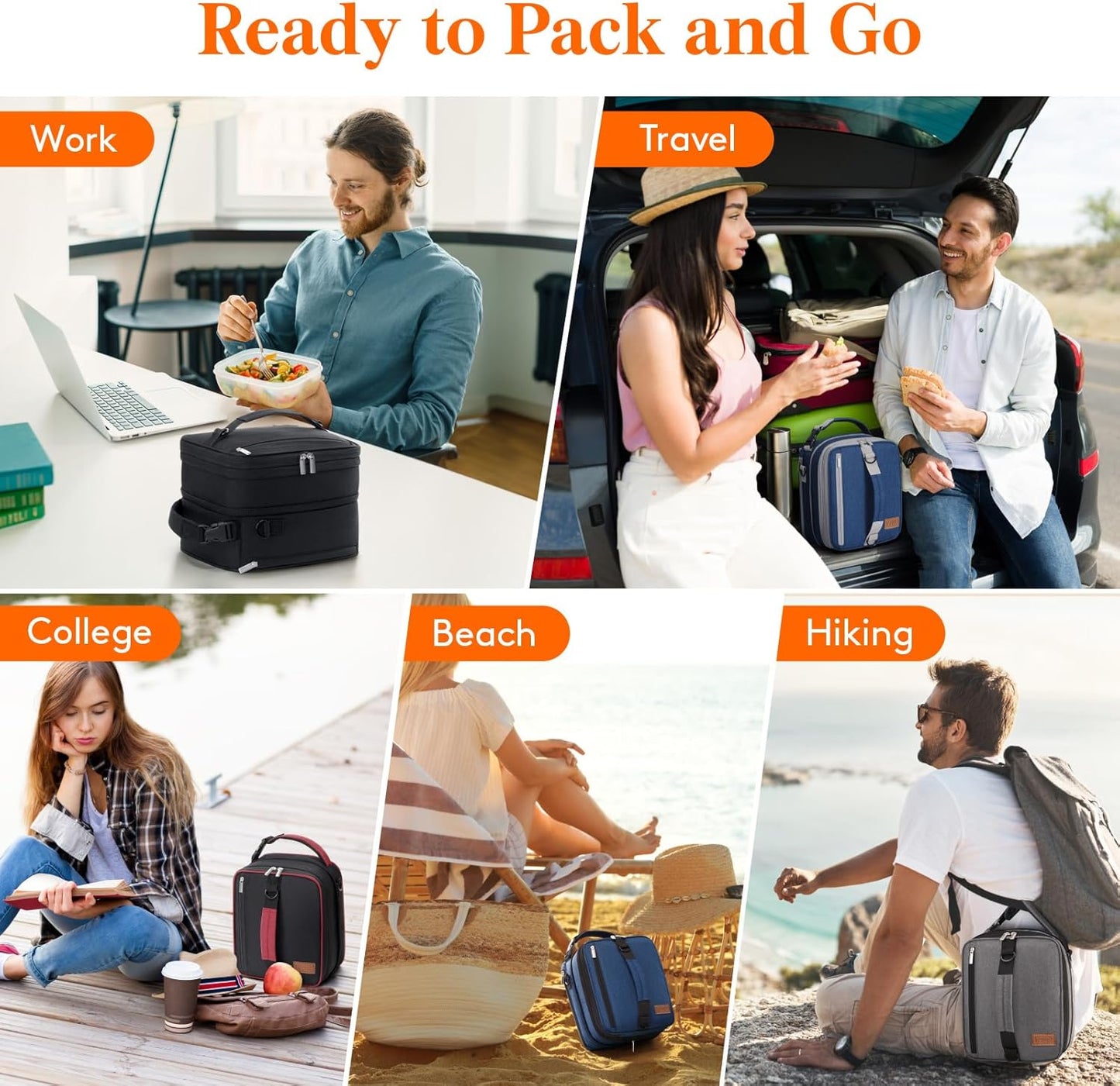Lifewit Insulated Lunch Box - Expandable Cooler Bag with Ice Packs & Shoulder Straps | 8.2L Black