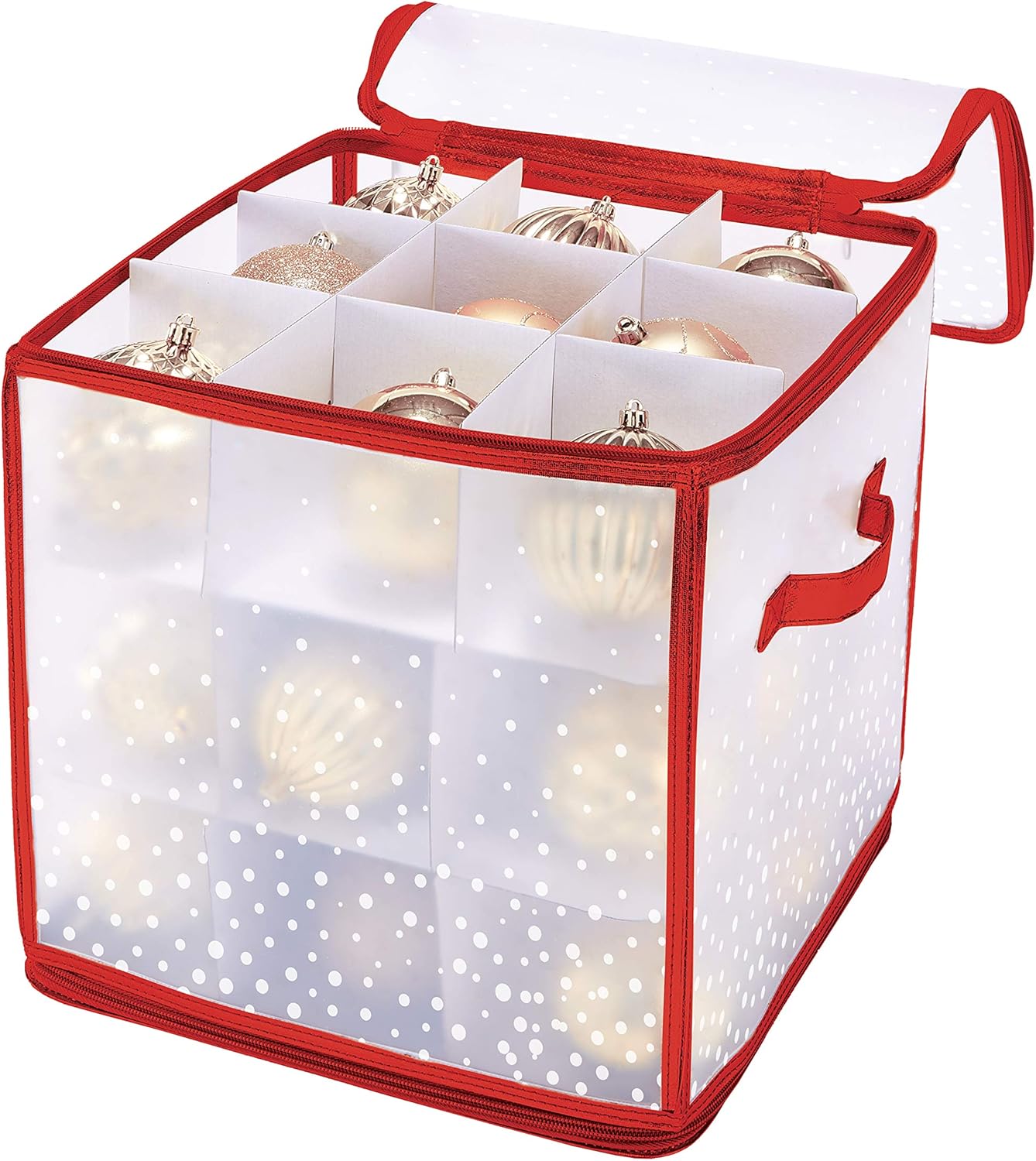 Ornament Storage Organizer for 112 Ornaments | Zipper Closure | Space-Saving Red Design