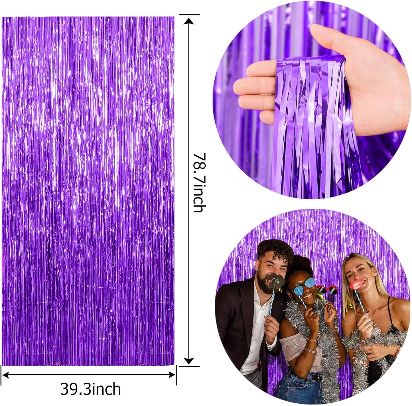 Skiennix Foil Curtain Backdrop - 10 Pack Purple Metallic Tinsel Fringe for Parties & Events