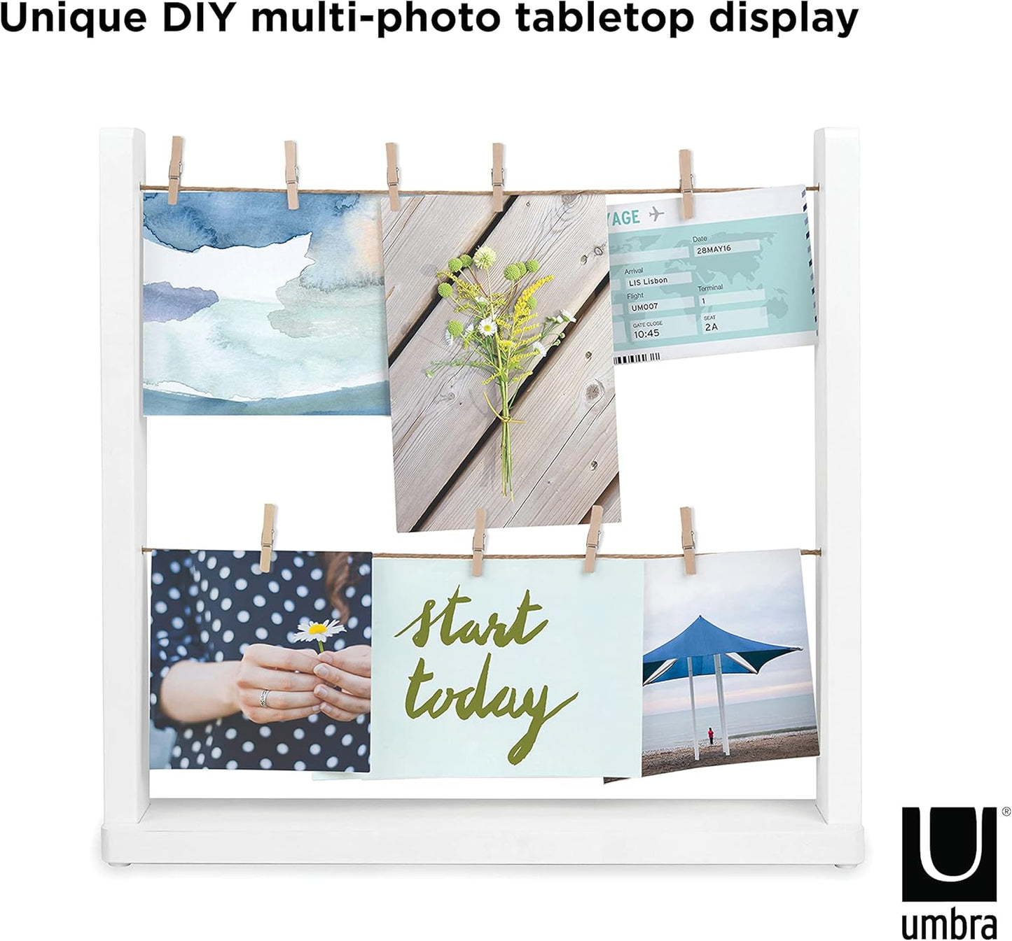 Umbra Hangit Desk Photo Display - White Desktop Organizer for Pictures & Memories