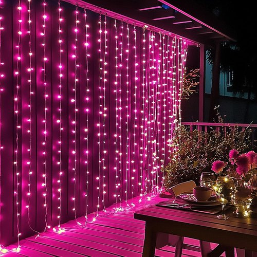 Dazzle Bright 300 LED Curtain String Lights - Pink Fairy Lights with 8 Modes | Waterproof for Weddings & Decor