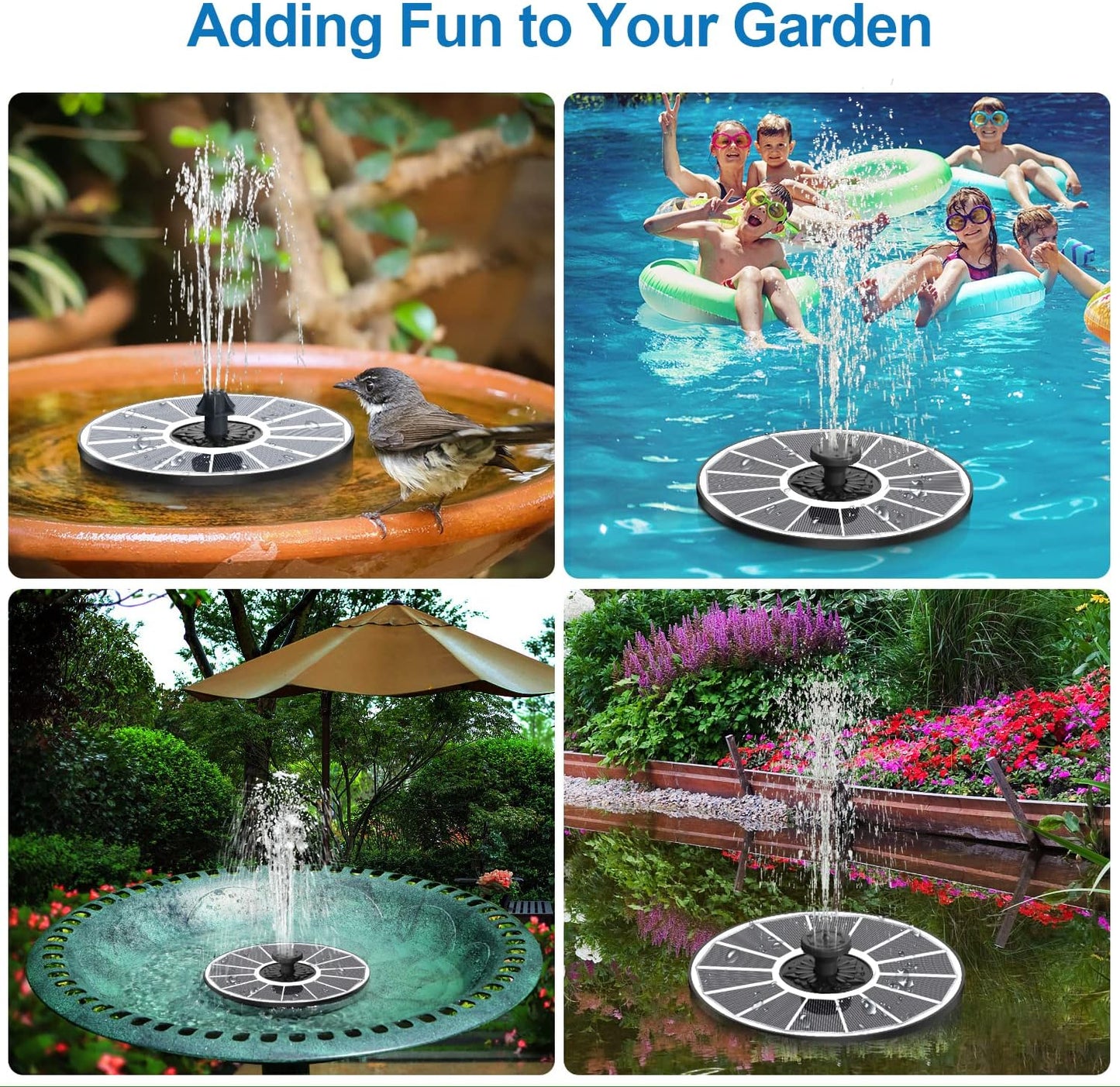 Skiennix Solar Fountain - 3.5W Bird Bath Pump with 2000mAh Battery | Works on Cloudy Days, 7 Nozzles