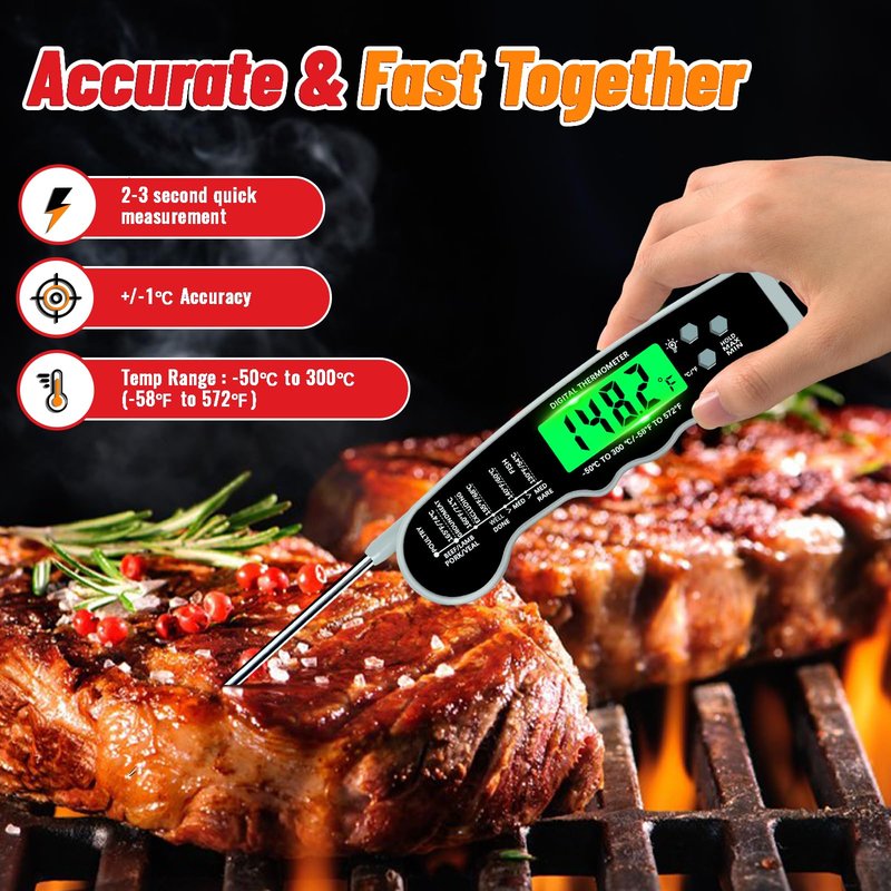 Stocking Stuffers for Men Women Adults: Meat Thermometer Digital, Instant Read Meat Thermometer with Backlight & Magnet for Kitchen, Beef, Grill, Turkey,IP67 Waterproof Cooking Thermometer