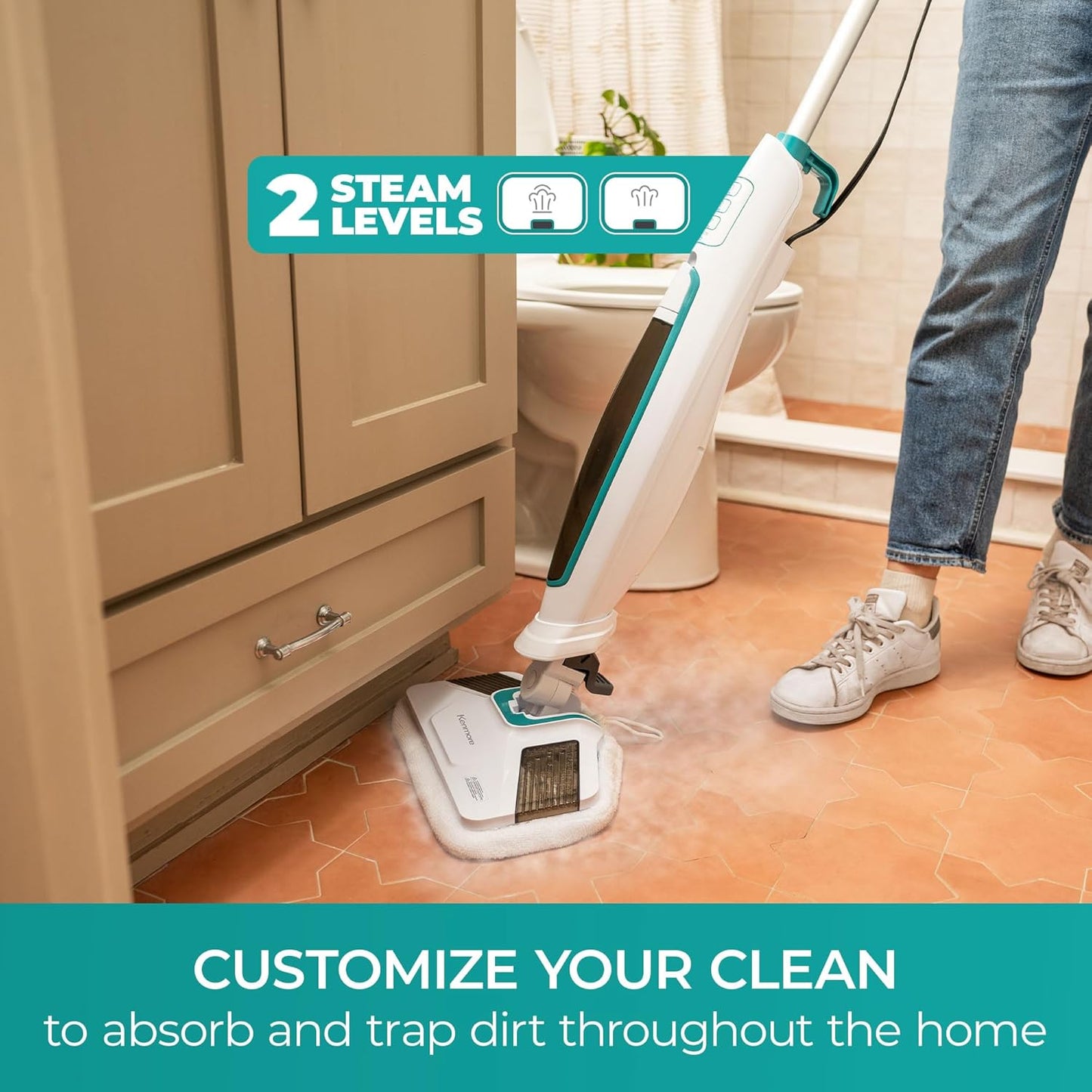 Kenmore SM2060 S200 Series Steam Mop - Quick-Heating Floor Cleaner with Easy Scrubber & 2 Washable Pads