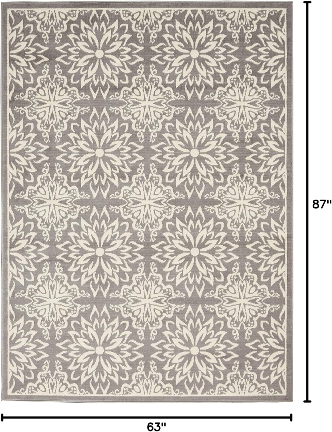 Nourison Jubilant Transitional Ivory/Grey 5'3'' x 7'3'' Area-Rug, Easy-Cleaning, Non Shedding, Bed Room, Living Room, Dining Room, Kitchen (5x7)