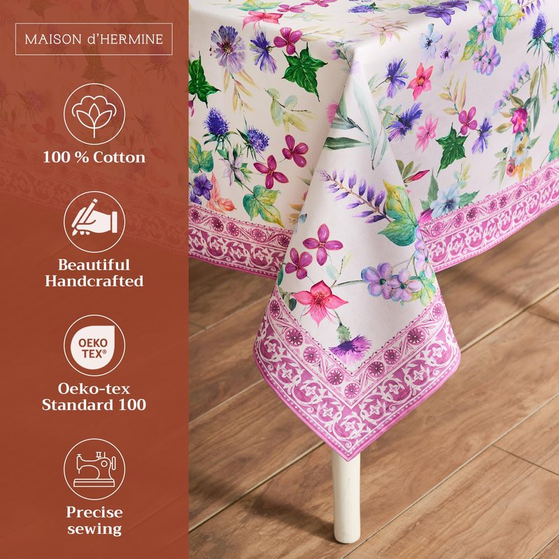 Maison d' Hermine Table Cloth Rectangle Table 100% Cotton 54 x 72 Inches Tablecloth Reusable Decorative for Dining Kitchen Room Farmhouse Home Gifts for Mothers Day Spring Summer - Chardon