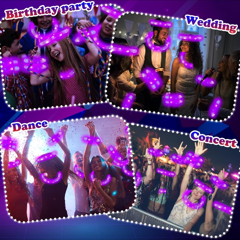 Purple Glow Sticks Pop Tubes,12-24PCS Light Up Necklaces & Bracelets,Mardi Gras Party Favors Accessories Decorations,Glow Birthday Wedding Carnival Valentines Day Party Supplies for Kids & Adults