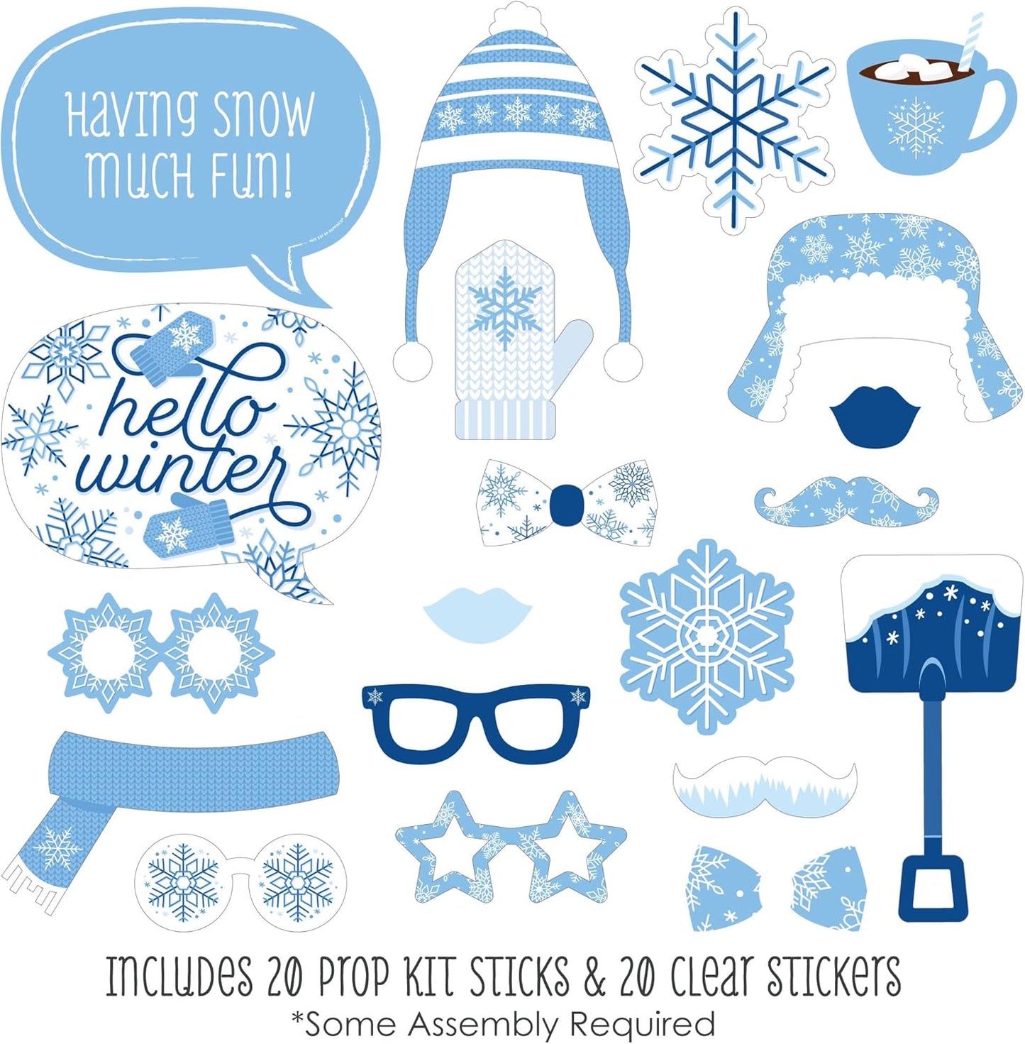 Winter Wonderland Photo Props Kit - 20 Snowflake Decorations for Holiday Parties & Weddings