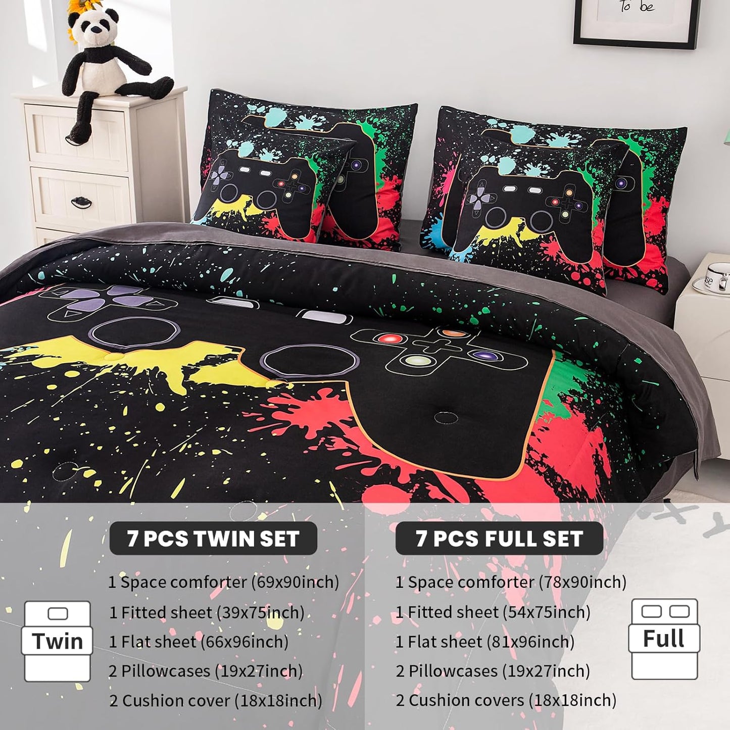 Dinosaur Bedding Full Size Sheets and Comforter Set, Boys Full Size Bedding Set Teen boy Comforter Set 7 Pieces Toddler Bed Sheets and Comforter Set for Boys All Season