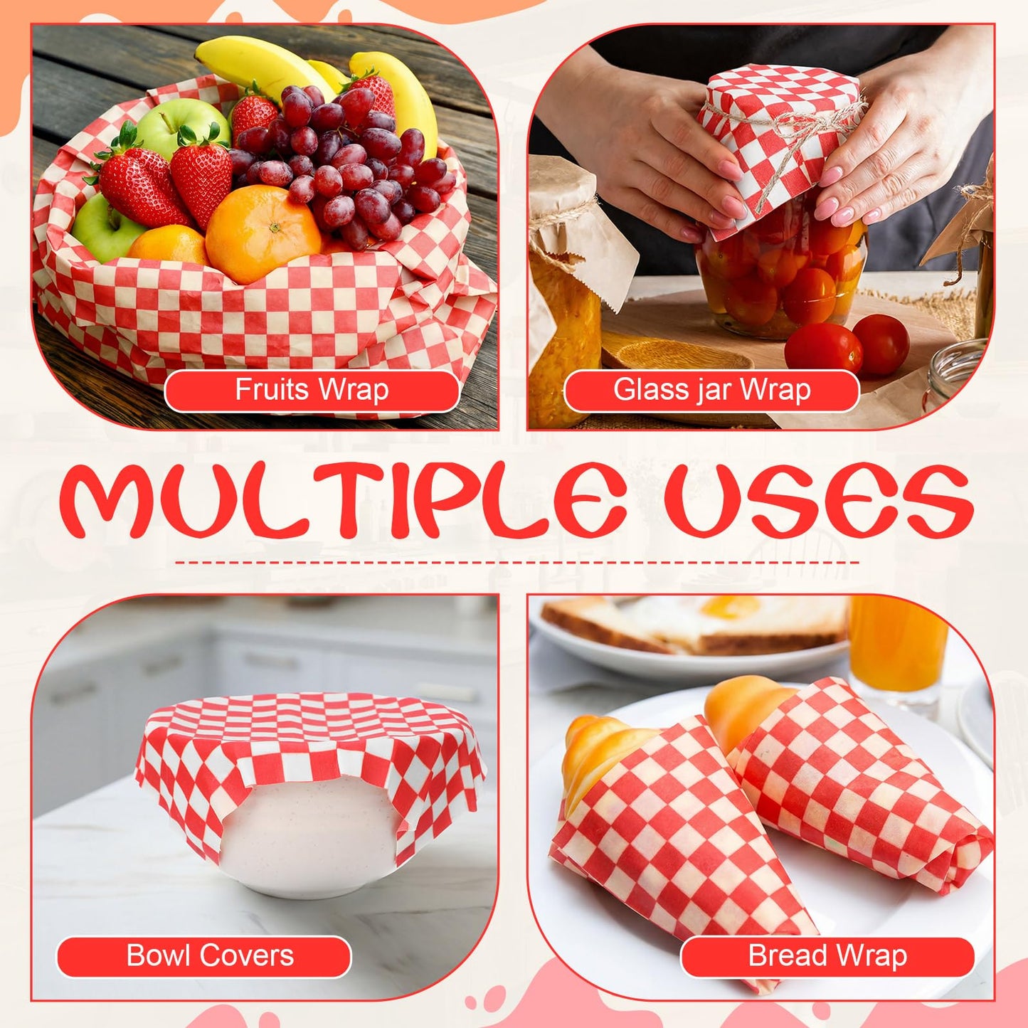 Beeswax Wraps for Food 14x52" Beeswax Food Wraps Reusable Wax Paper Roll Waxed Paper & Bowl Covers Organic & Sustainable Alternative to Aluminum Foil & Plastic Wrap Honeycomb Classic Checkered