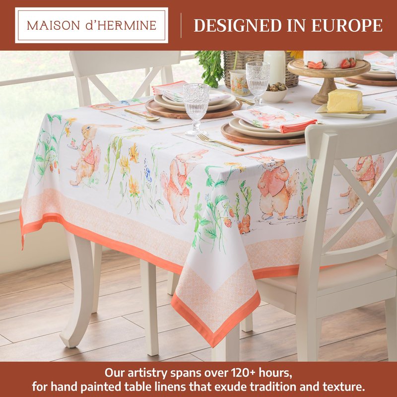 Maison d' Hermine Table Cloth Rectangle Table 100% Cotton 70 x 90 Inches Tablecloth Reusable Decorative for Dining Kitchen Room Farmhouse Home Gifts for Mothers Day Spring Summer - Bunny Party