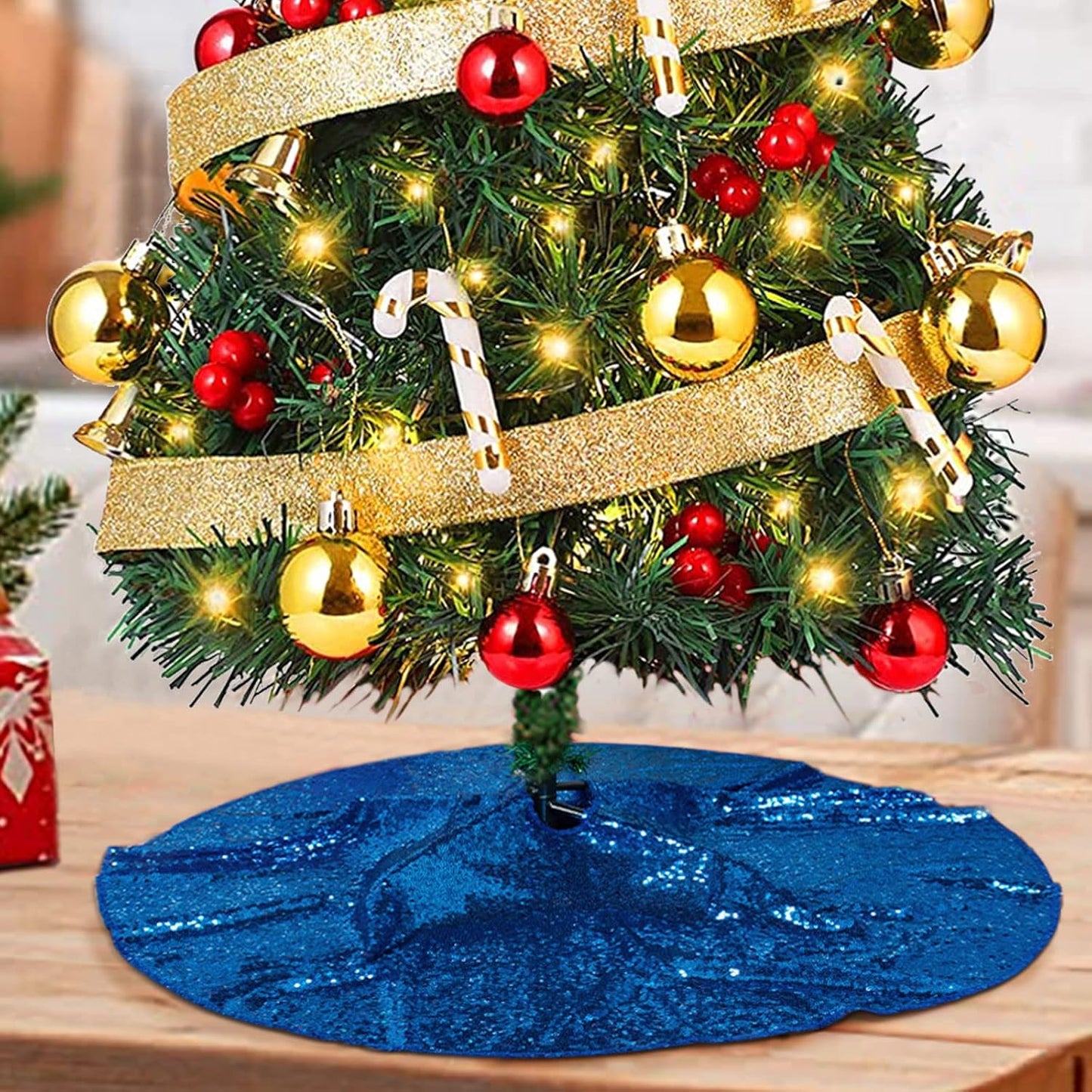 48-Inch Silver Sequin Christmas Tree Skirt - Reusable Holiday Decor for Festive Parties