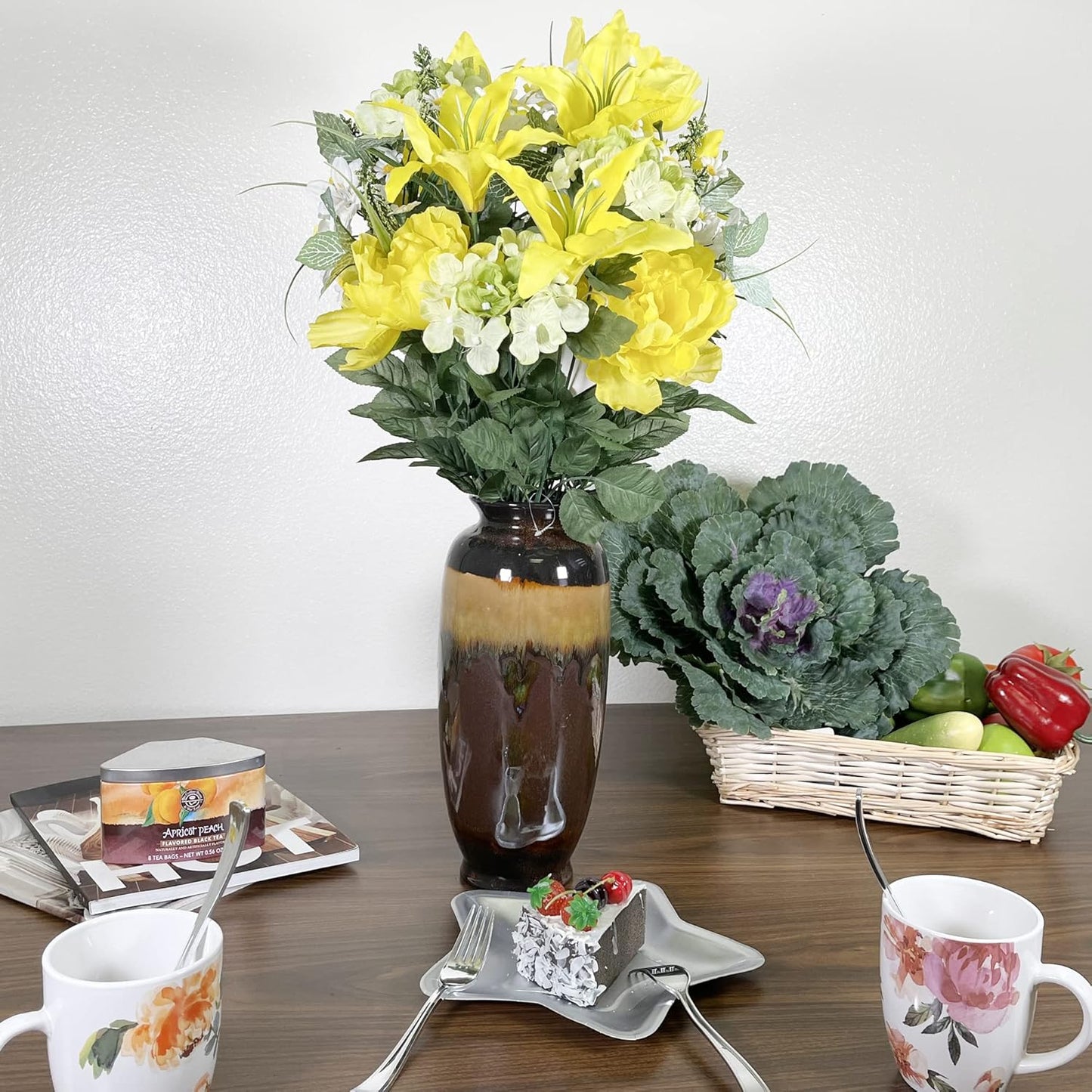 24-Stem Artificial Flower Arrangement - Mixed Roses & Carnations for Indoor/Outdoor Wedding & Home Decor - Spring Faux Flowers in Blue