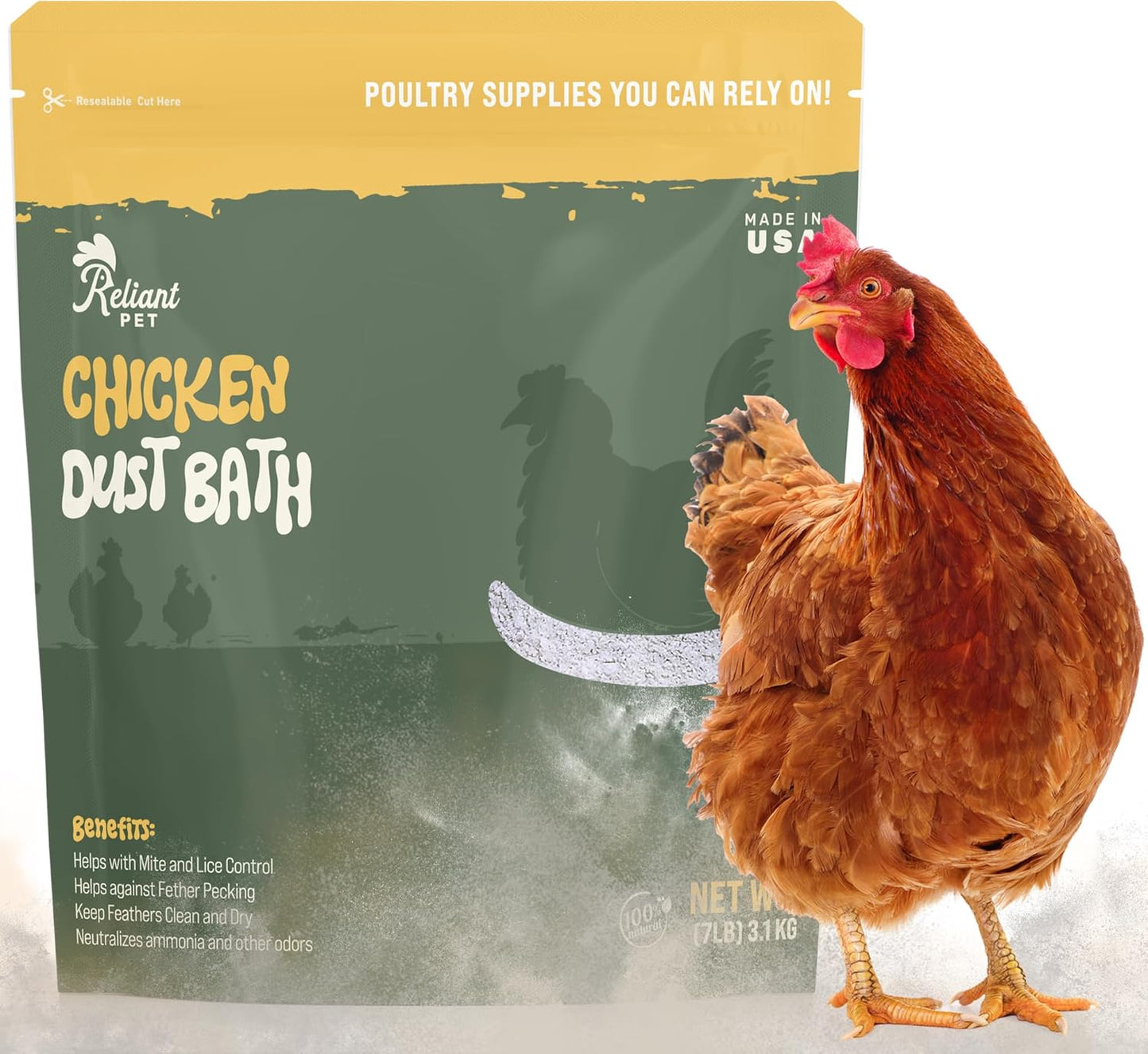 Reliant Pet Chicken Dust Bath - Natural 7lbs Dust for Chickens | Made in USA Poultry Dust Powder