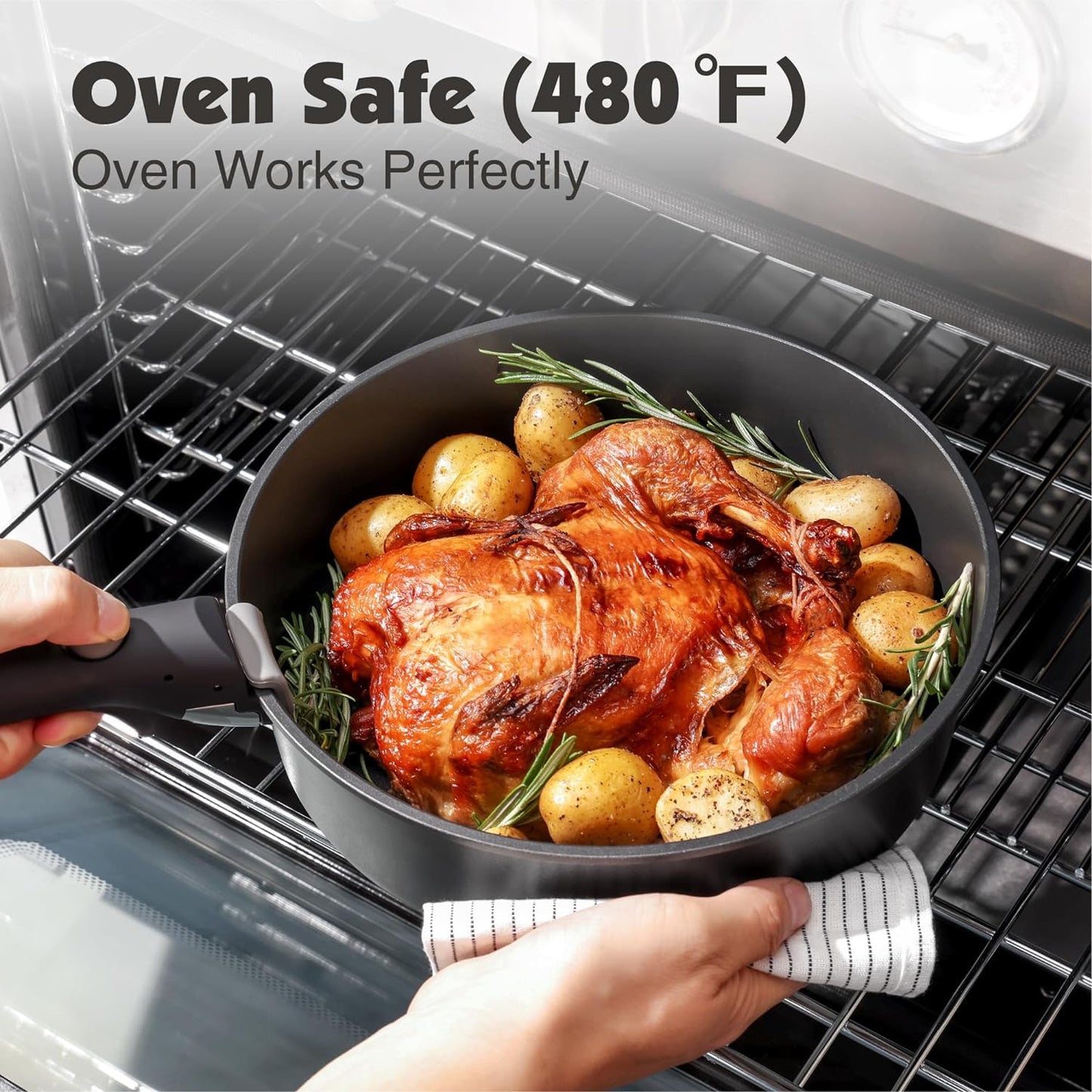 SENSARTE 24-Piece Nonstick Cookware Set - Detachable Handle, Induction & Oven Safe | Black