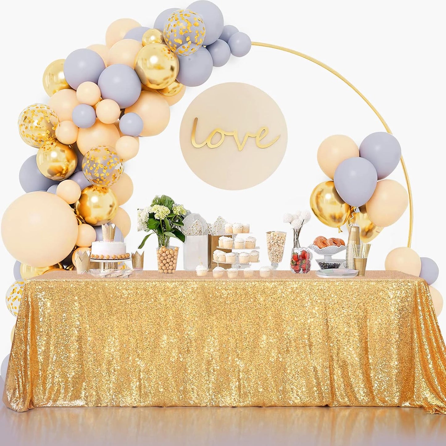 Gold Sequin Tablecloth 90x90 for Weddings & Parties - Sparkly Rectangle Birthday Decor