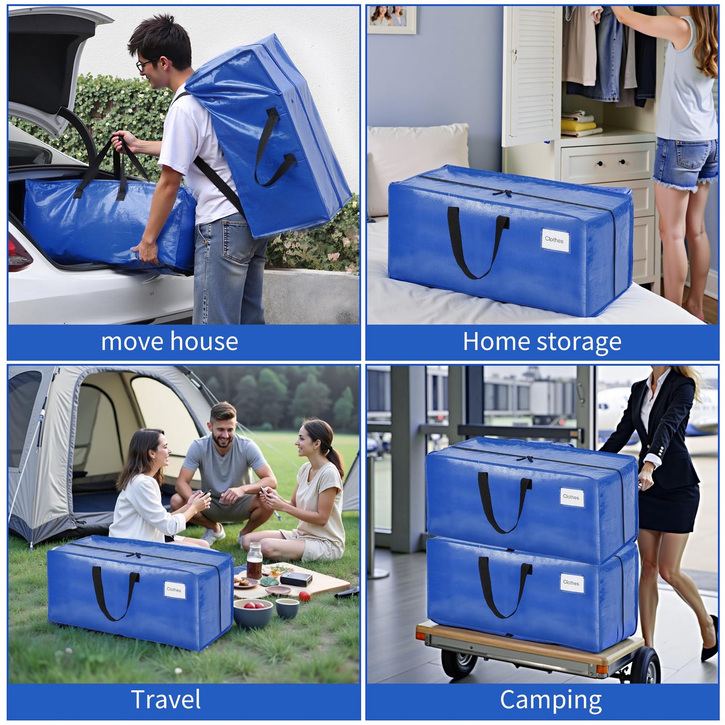 BAGAIL Heavy Duty Moving Bags with Strong Handle, Extra Large Moving Boxes, Storage Tote for Clothes, College Moving Supplies(Blue, Backpack, 2 Pack)