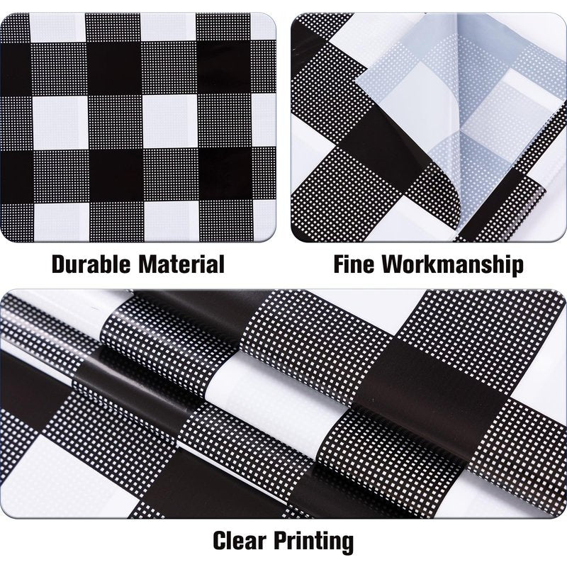 Kesfey 3 Packs Black Gingham Tablecloths 54 x 108 inch Black and White Checkered Tablecloth Disposable Plastic Plaid Picnic Tablecover Waterproof Fall Checkered Table Cloth for Camping Halloween Party