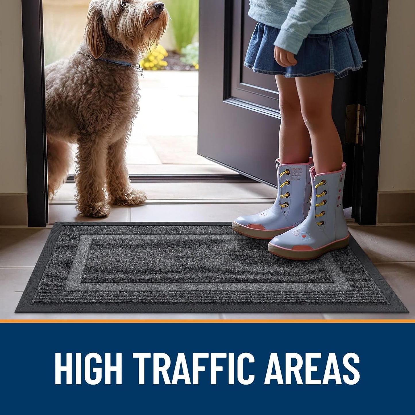 OLANLY Waterproof Front Door Mat - All-Season Indoor/Outdoor Doormat | Sturdy Natural Rubber, 33x21, Grey