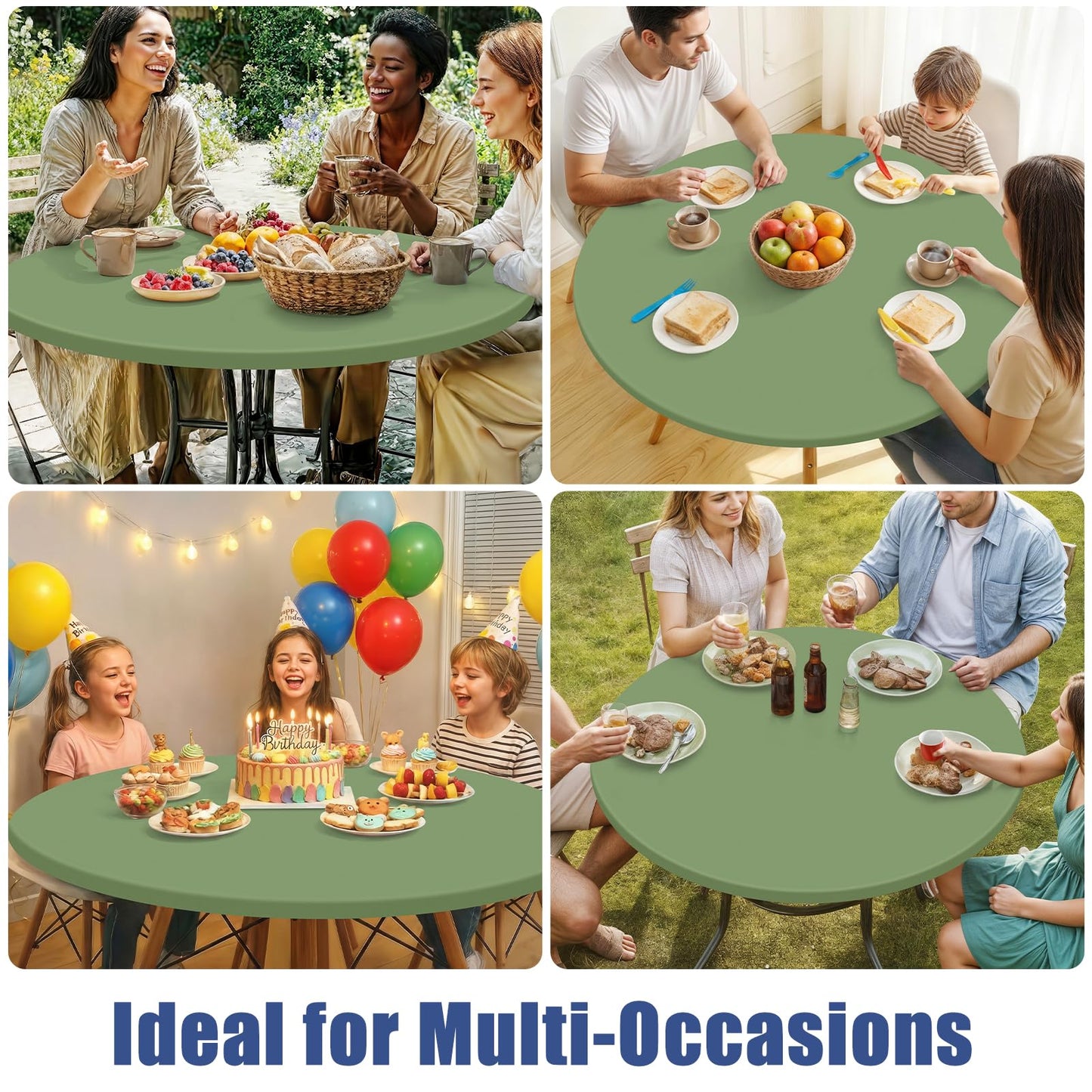 Moosfor Round Spandex Tablecloth, Elastic Fitted Waterproof Tablecloths for 42"-50" Tables, Stretch Washable Picnic Table Cover for Camping, Dining, Indoor and Outdoor, Sage Green