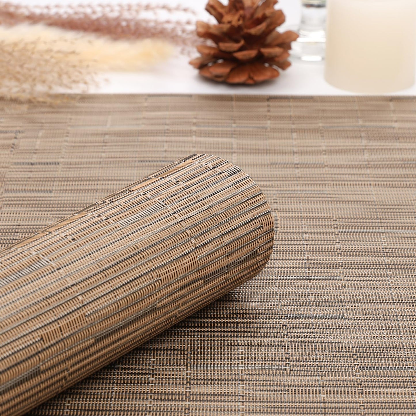 Myir JUN Table Runner, Vinyl Table Runner Indoor 55 Inch Long Arbitrarily Cropped Runner for Table Heatproof for Home Party (Light Brown, 12 x 55 inch)