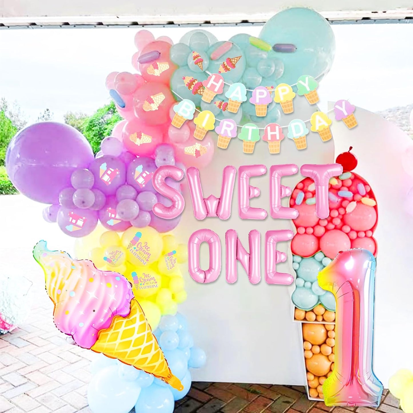 Sweet One 1st Birthday Decorations for Girls - Donut & Ice Cream Party Supplies Set