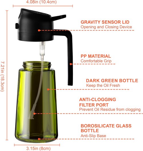 CXINYI - 16oz Olive Oil Dispenser | 2-in-1 Sprayer for Cooking & Salad - Black Light-Proof Kitchen Gadget