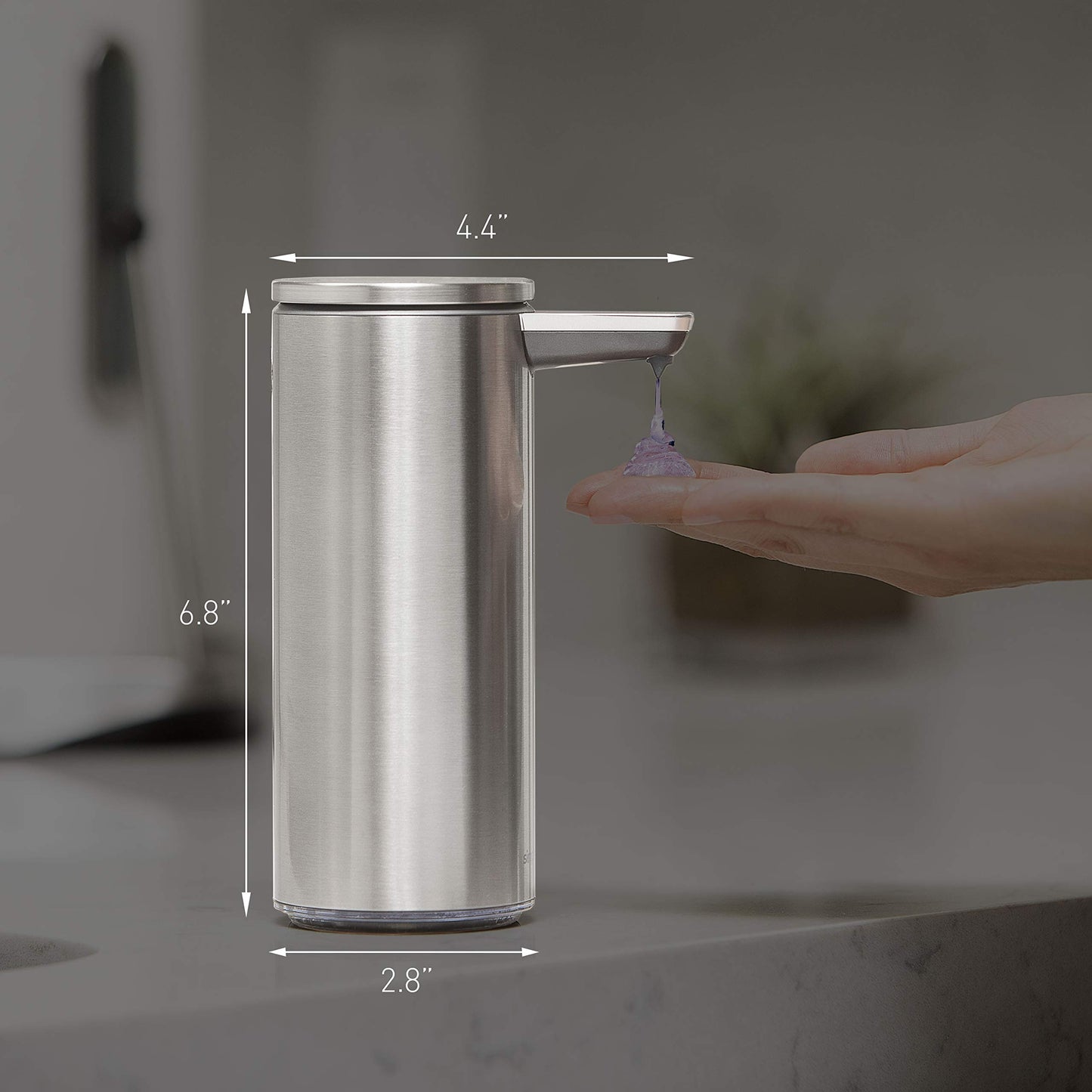 simplehuman 9 oz. Touch-Free Rechargeable Sensor Liquid Soap Pump Dispenser, Polished Stainless Steel