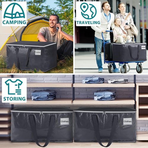 Fabspace Heavy-Duty Moving Boxes - Collapsible Storage Totes with Strong Zippers & Handles | 93L, 8-Pack