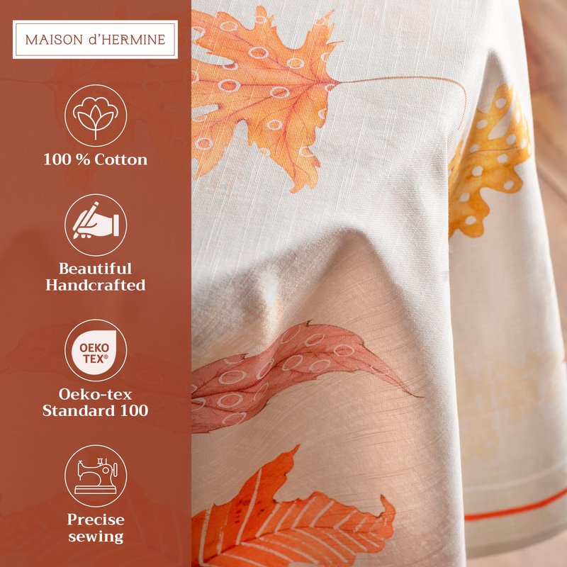 Maison d' Hermine Table Cloth Round Table 100% Cotton 69 Inches Fall Tablecloth Reusable Everyday Use for Thanksgiving Christmas Decorations Dining Farmhouse Party (Colours of Autumn)
