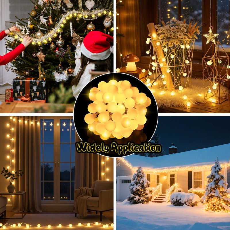 Enhon 1 Pack 23 ft 50 LED Battery Operated String Lights, Globe Starry Fairy Lights, 8 Modes, Plug in with Timer for Indoor Outdoor Bedroom Holiday Wedding Party Christmas Decor (Warm White)