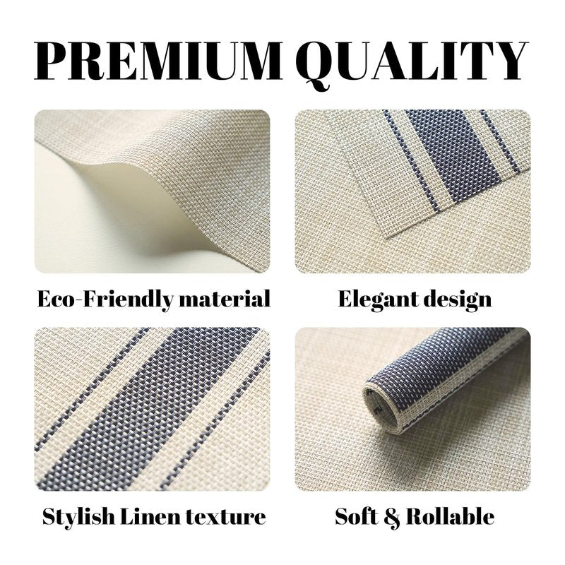 SUMYMERY Placemats Set of 4 Vinyl/Plastic Woven Place Mats for Kitchen Table Indoor/Outdoor Washable Placemat Wipeable Dining Table Mats (Khaki Blue,4)