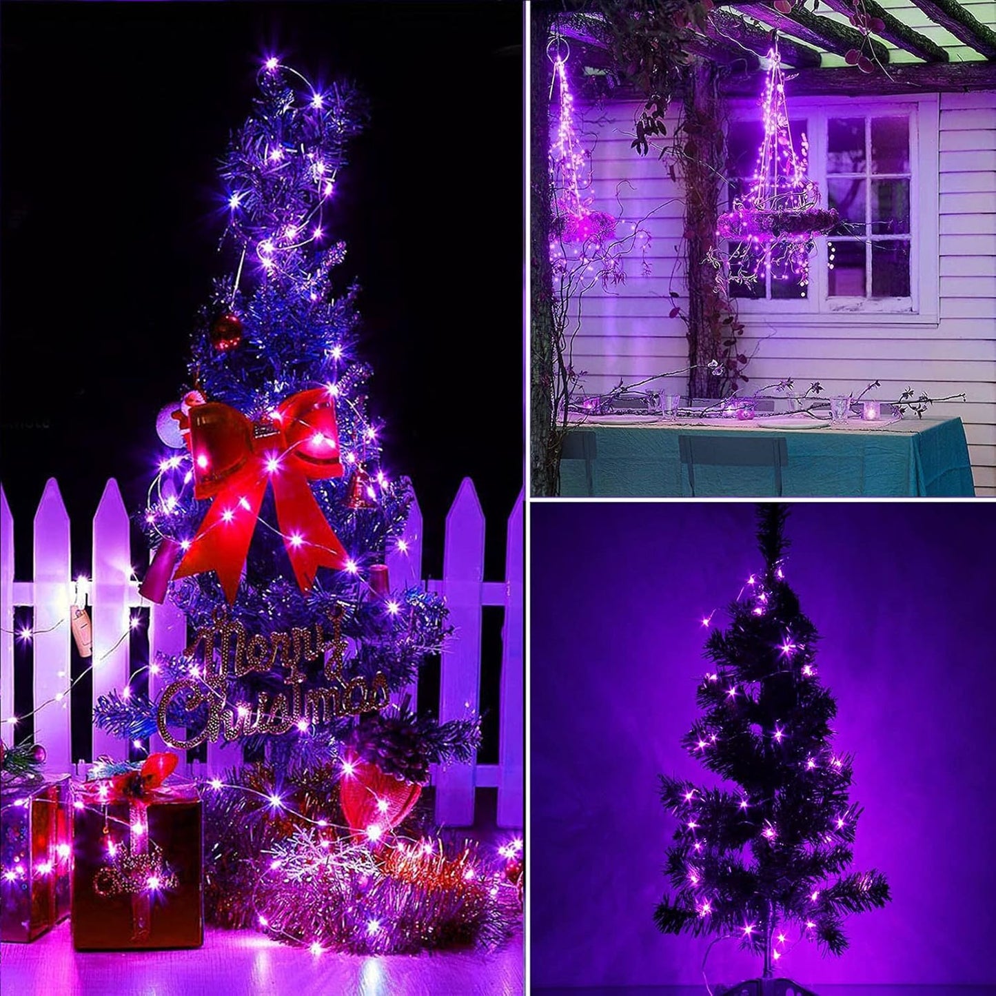 300 LED Dimmable Purple Fairy Lights - 99 Ft Waterproof Silver Wire String Lights with Remote for Christmas, Halloween, Party & Garden