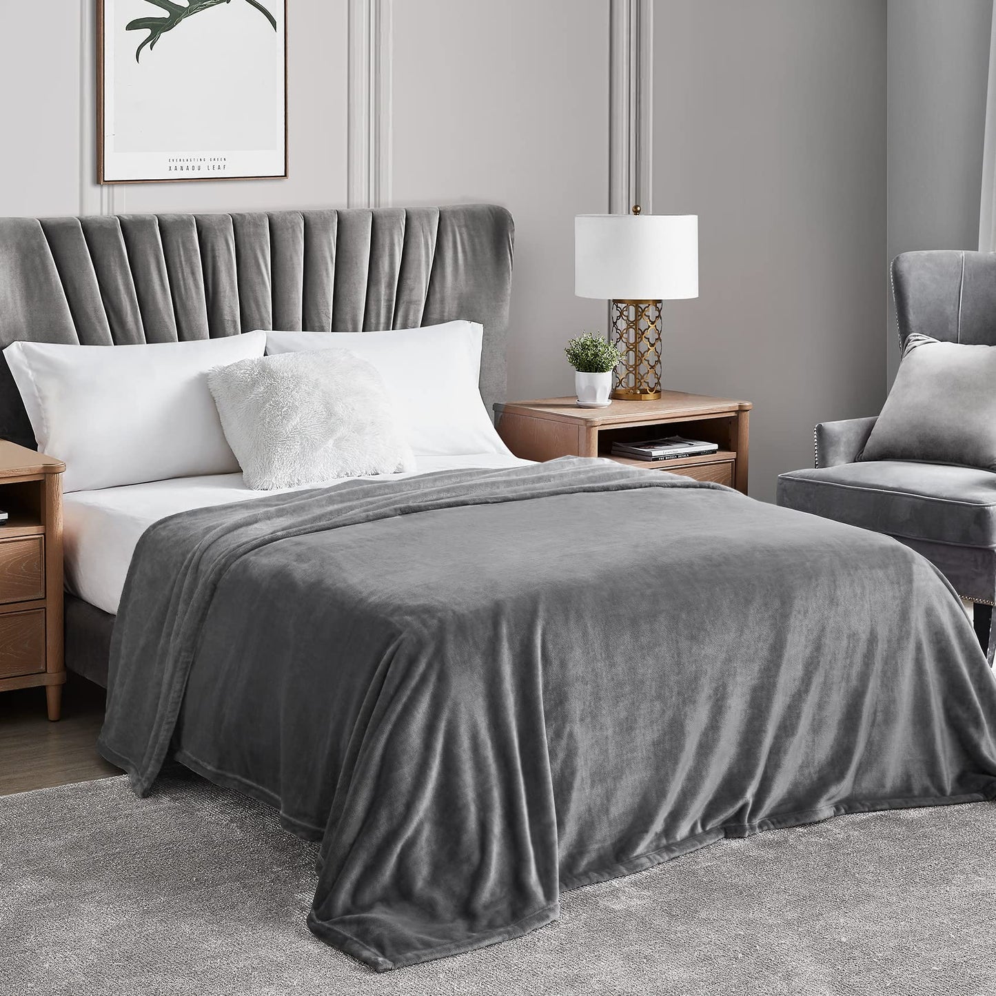 Hansleep Fleece King Size Blanket for Bed Grey, Super Soft Flannel Fuzzy King Size Blanket Gray, Plush Cozy Blanket for All Seasons, Grey, King 90x108 Inches