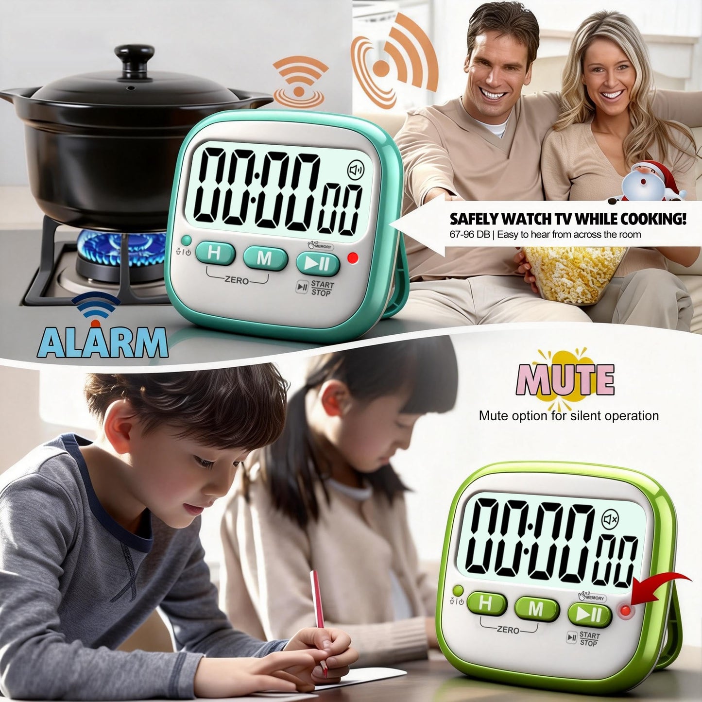 Antonki 2 Pack Classroom Timers for Kids Teachers, Magnetic Countdown Digital Kitchen Timer for Cooking, Study, Exercise, Games, Time Mangement - Loud/Silent Mode - Battery Included